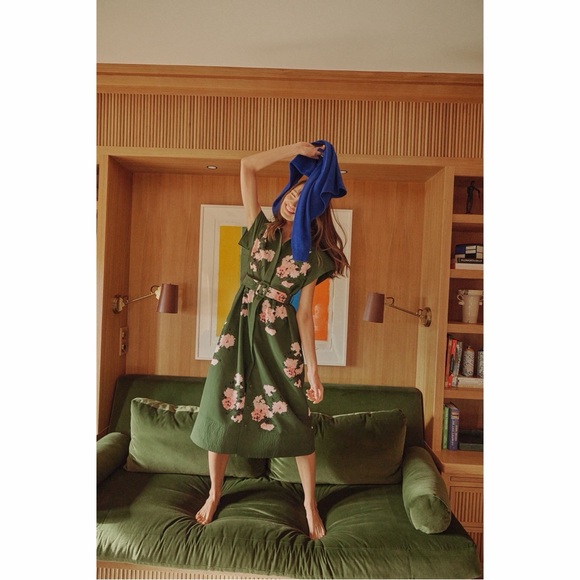 Tuckernuck Olive and Pressed Powder Floral Chloe Midi Shirt Dress NWT - Picture 6 of 16